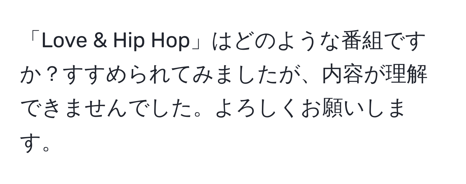 「Love & Hip Hop」はどのような番組ですか？すすめられてみましたが、内容が理解できませんでした。よろしくお願いします。