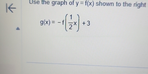 Use the graph of y=f(x) shown to the right
g(x)=-f( 1/2 x)+3