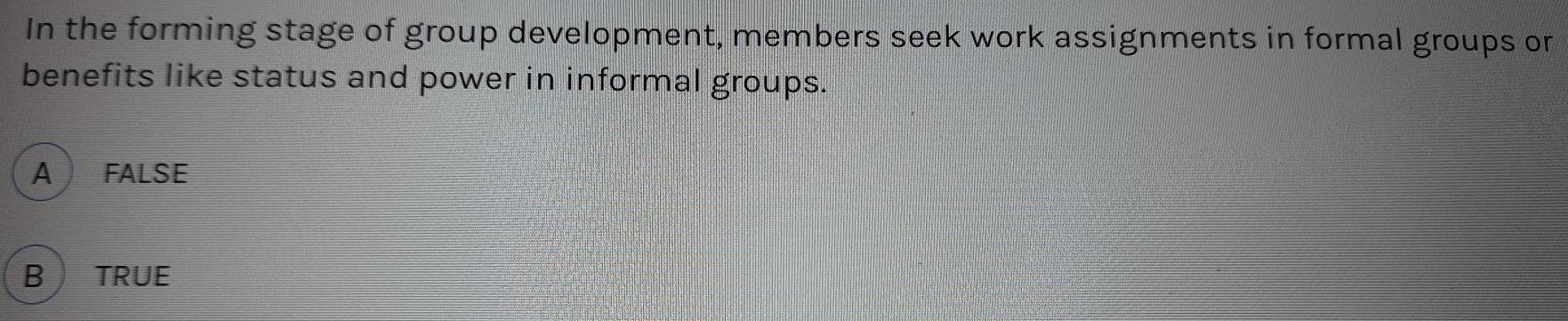 Solved: In the forming stage of group development, members seek work ...