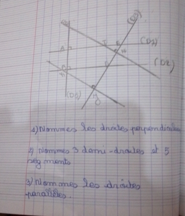 Nommes leo drales yunyuendicia 
9 pammeo 3 demi-dnacles a 5
beg ments 
③ Nomoneo les drcuked 
nanaldles.