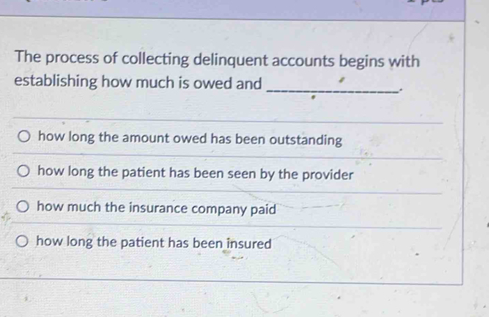 Solved: The process of collecting delinquent accounts begins with ...