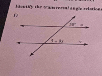 Identify the transversal angle relations