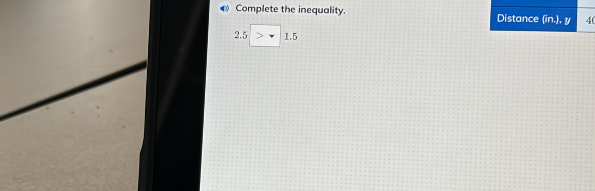 ( Complete the inequality. (
2.5 >1.5