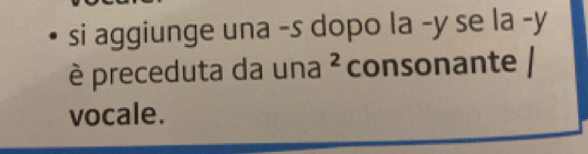 si aggiunge una -s dopo la -y se a -y 
è preceduta da una ² é consonante 
vocale.