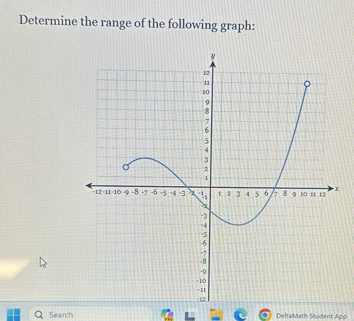 Determine the range of the following graph: 
Search DeltaMath Student App