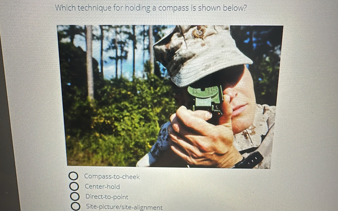 Solved: Which technique for holding a compass is shown below? Compass ...