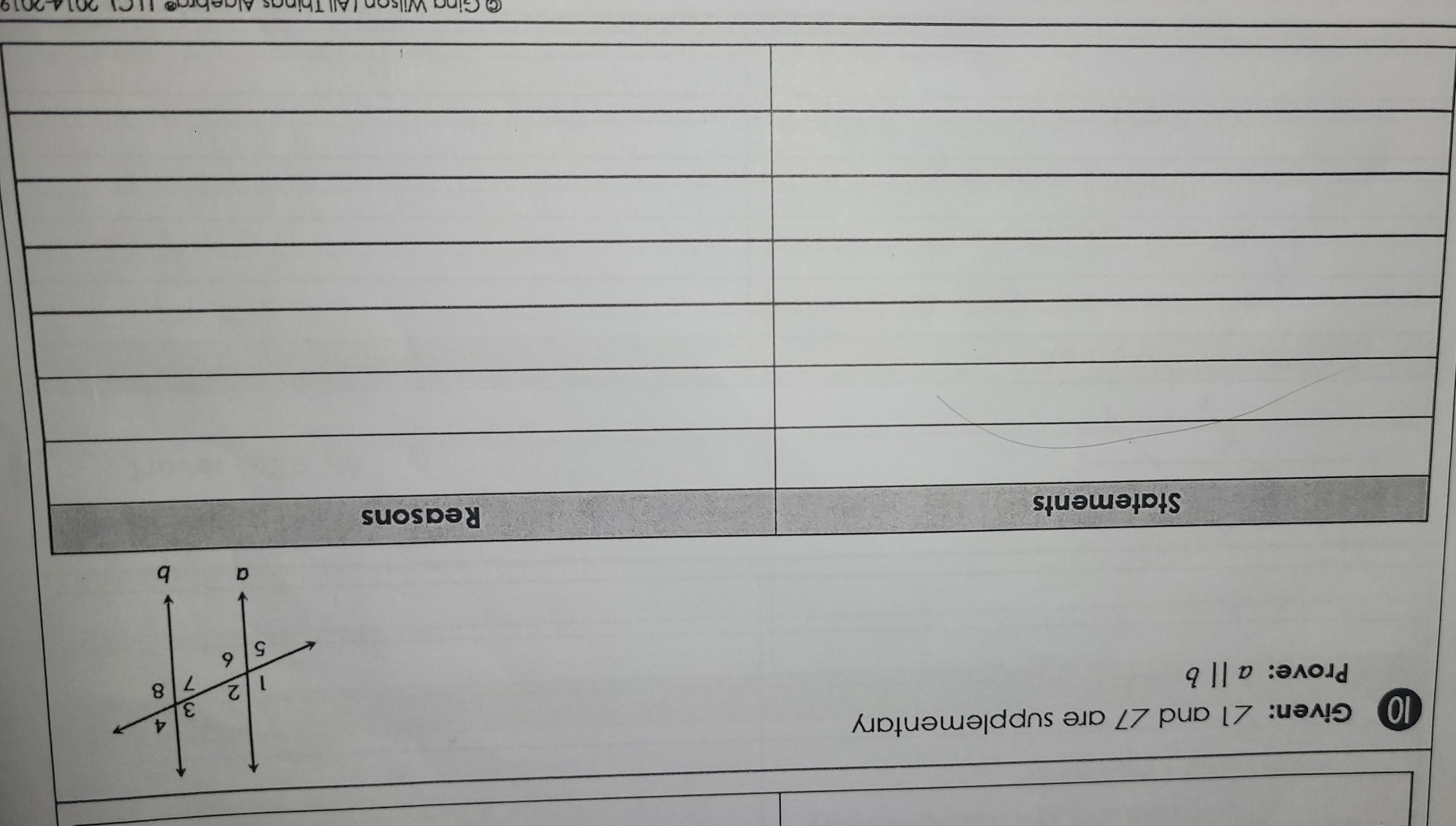 Given: ∠ 1 and ∠ 7 are supplementary 
Prove: aparallel b
@ Gina Wilson (All Thinas Algebraß UCL 20142019