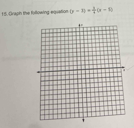 Graph the following equation (y-3)= 3/4 (x-5)