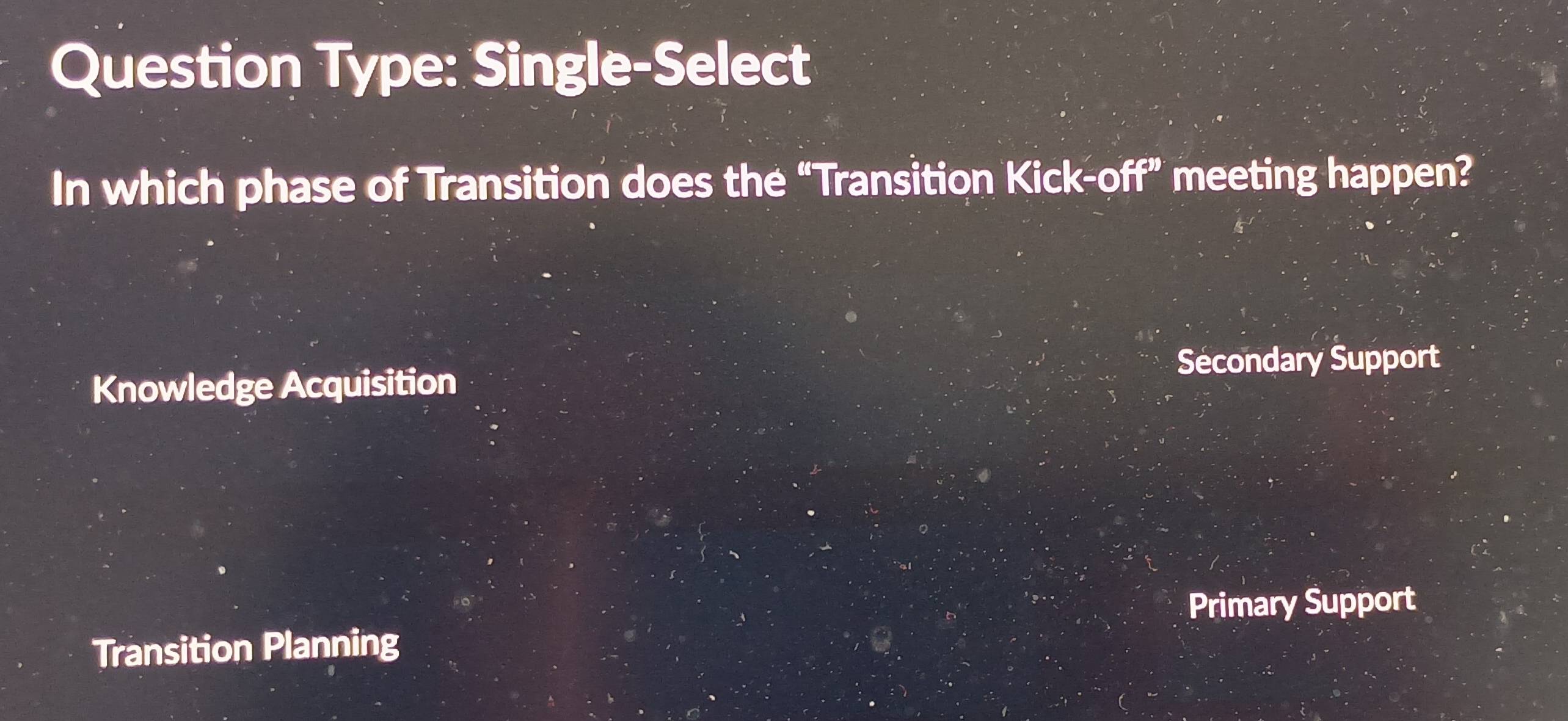 Solved: Question Type: Single-Select In which phase of Transition does ...