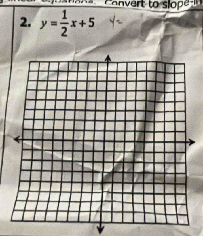 Convert to slope in 
2. y= 1/2 x+5