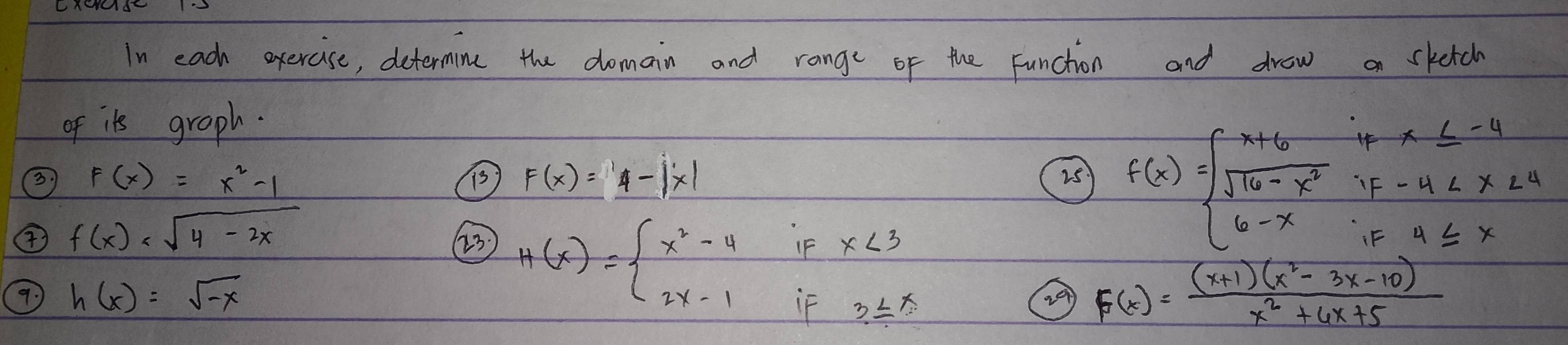 Solved: In each exercise, determine the domain and range of the Funchon ...