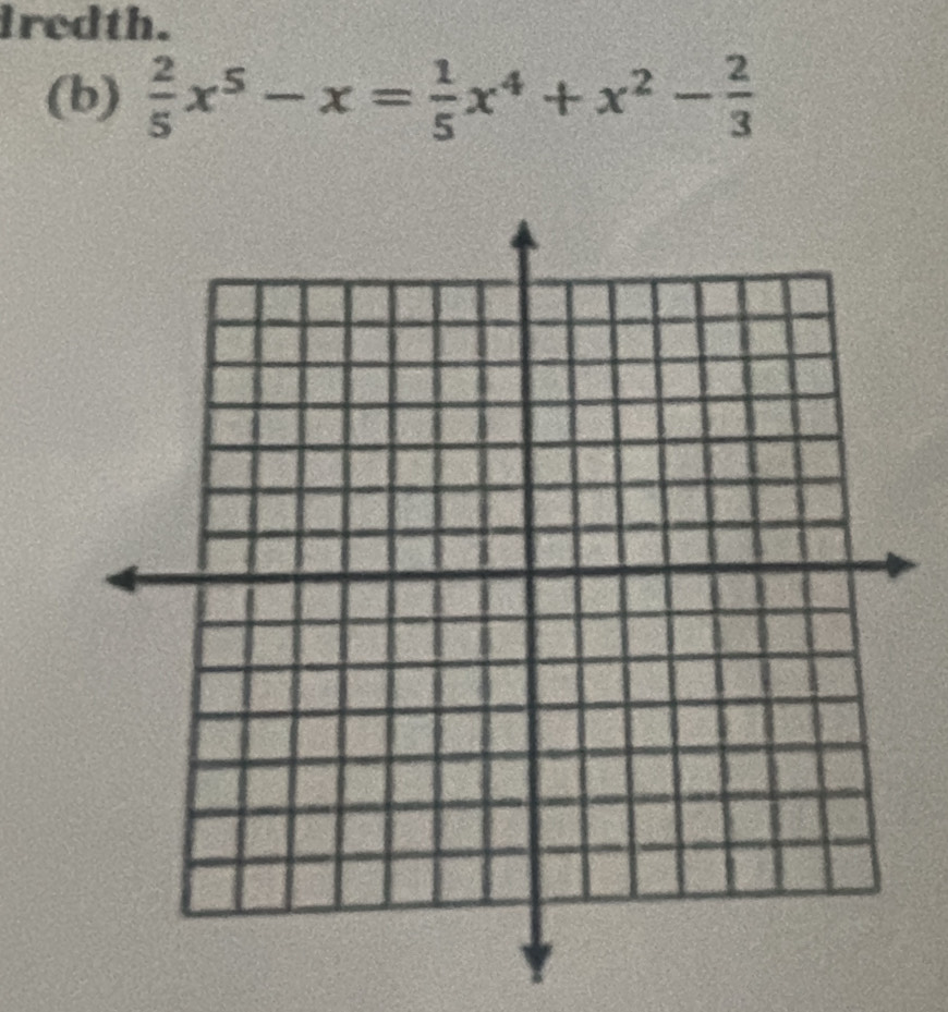 lredth. 
(b)  2/5 x^5-x= 1/5 x^4+x^2- 2/3 