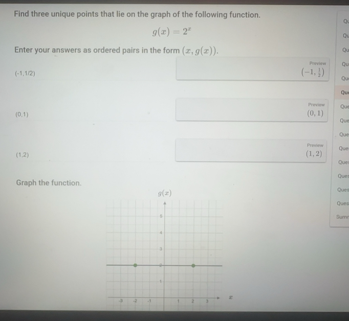 Solved: Find three unique points that lie on the graph of the following ...
