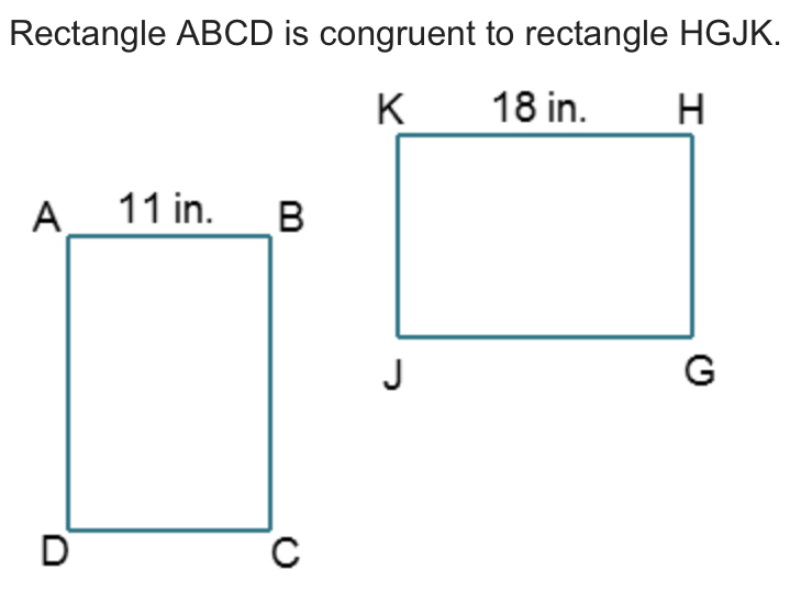 Rectangle ABCD is congruent to rectangle HGJK.