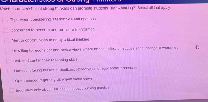 Solved: Which characteristics of strong thinkers can promote students ...