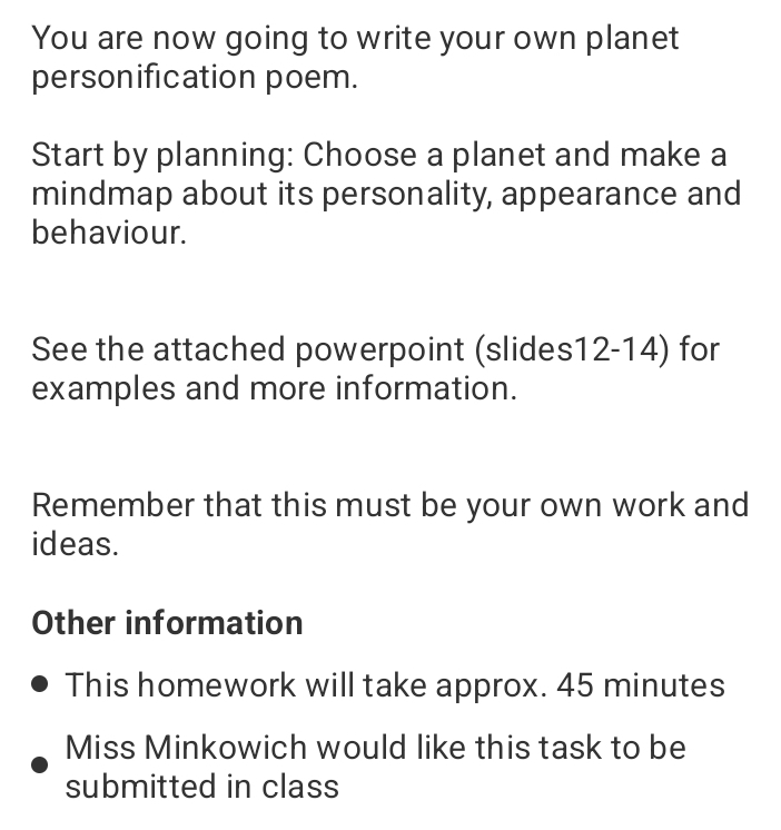 Solved: You are now going to write your own planet personification poem ...