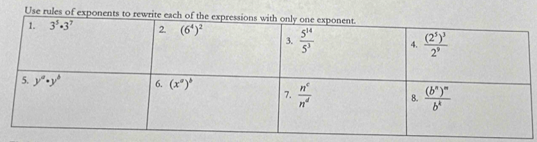 Use rules of exponents to rewrite