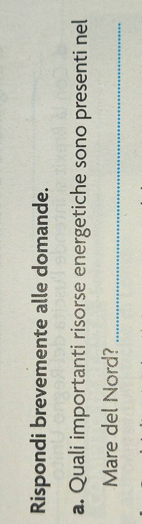 Rispondi brevemente alle domande. 
a. Quali importanti risorse energetiche sono presenti nel 
Mare del Nord?_