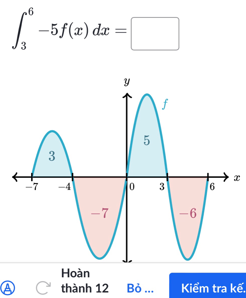 ∈t _3^6-5f(x)dx=□
x
Hoàn 
a thành 12 Bỏ ... Kiểm tra kế.