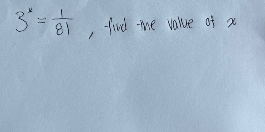 3^x= 1/81  , find the value of x