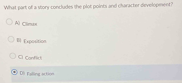 Solved: What part of a story concludes the plot points and character ...