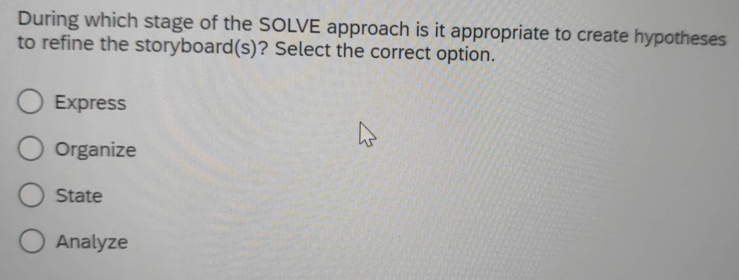 Solved: During which stage of the SOLVE approach is it appropriate to ...