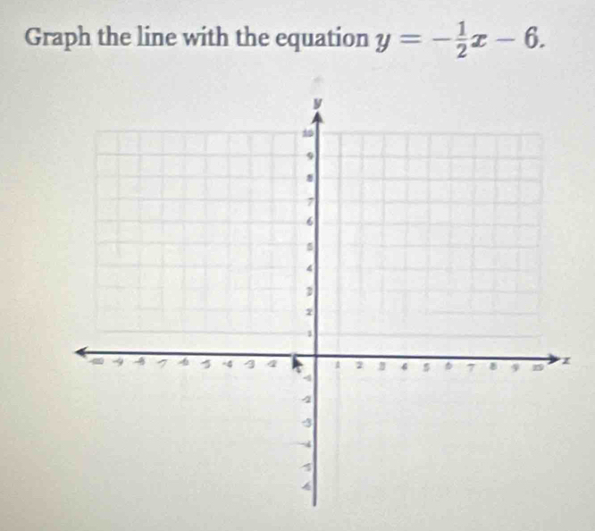 Graph the line with the equation y=- 1/2 x-6.