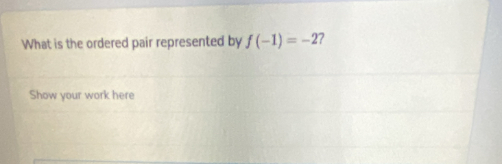 What is the ordered pair represented by f(-1)=-2 7 
Show your work here