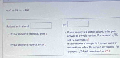 -x^2+25=-200
or