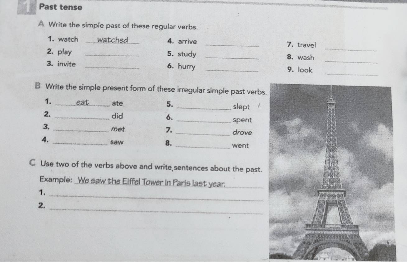 Resuelto:Past tense A Write the simple past of these regular verbs. _ 1 ...