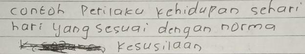 contoh Perilaku kehidupan sehari 
hari yang sesuai dengan norma 
Kesusilaan