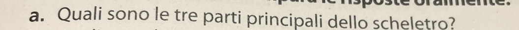 Quali sono le tre parti principali dello scheletro?