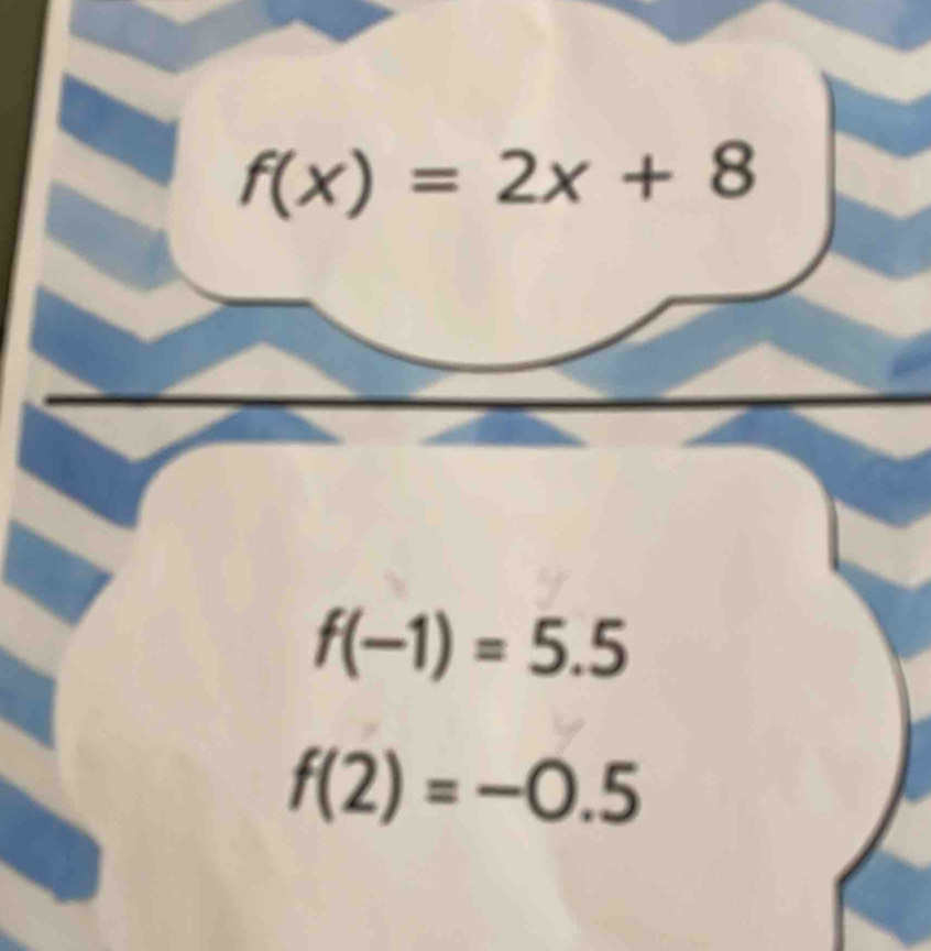 f(x)=2x+8
f(-1)=5.5
f(2)=-0.5