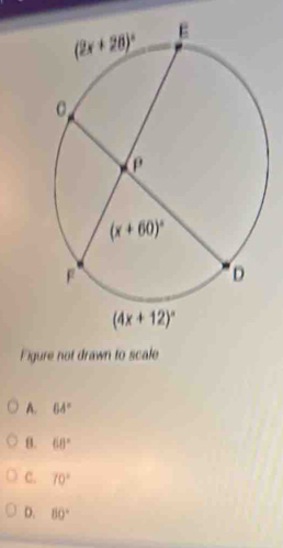 Figure not drawn to scale
A. 64°
8. 68°
C. 70°
D. 80°