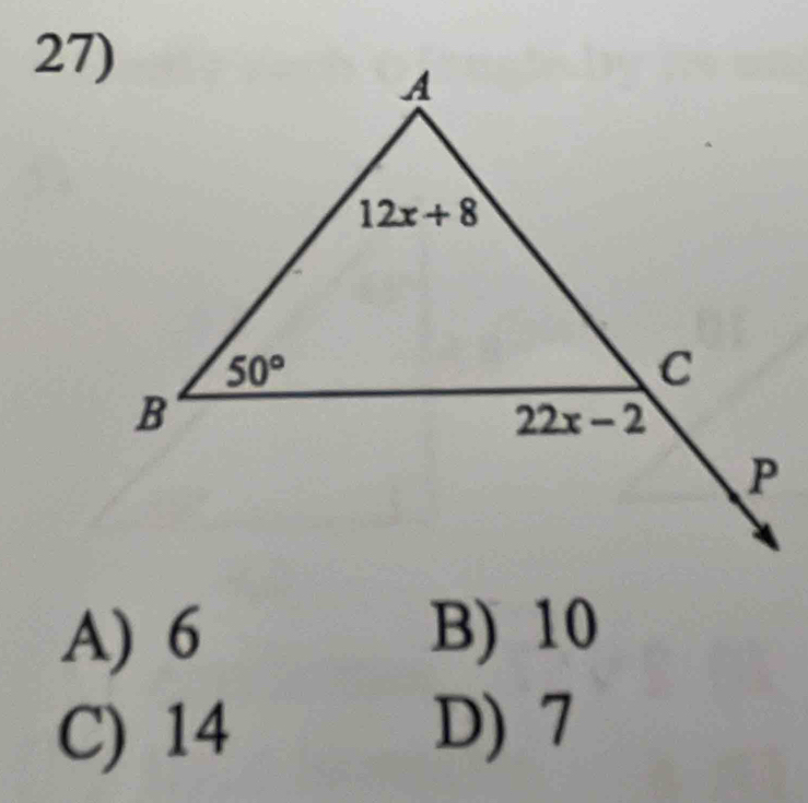 A) 6 B) 10
C) 14 D) 7