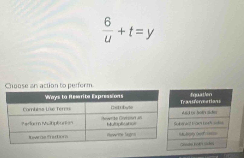  6/u +t=y
Choose an action to perform.