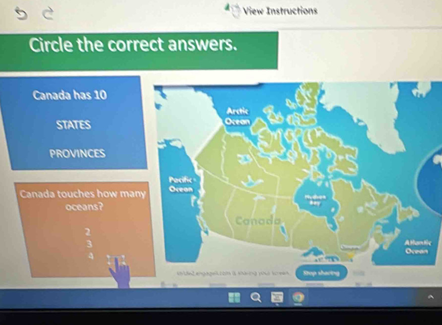 View Instructions 
Circle the correct answers.