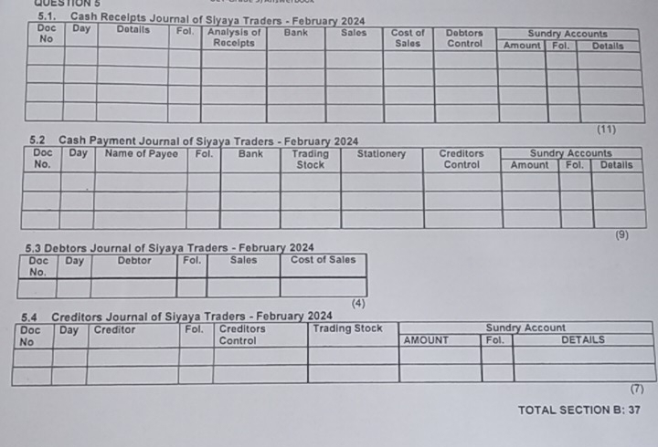 QUES TON S 
5.1. Cash R 
TOTAL SECTION B: 37