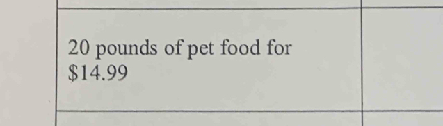 20 pounds of pet food for
$14.99