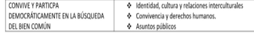 CONVIVE Y PARTICPA Identidad, cultura y relaciones interculturales 
democráticamente en la búsqueda Convivencia y derechos humanos. 
DEL BIEN COMÚN Asuntos públicos