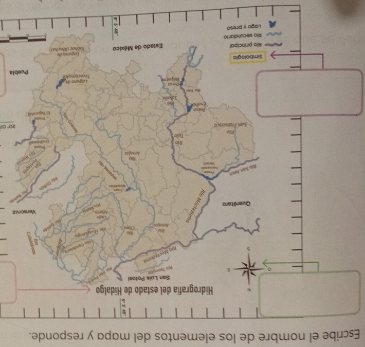 Escribe el nombre de los elementos del mapa y responde. 
uz 
ltrân
20° 07
bla