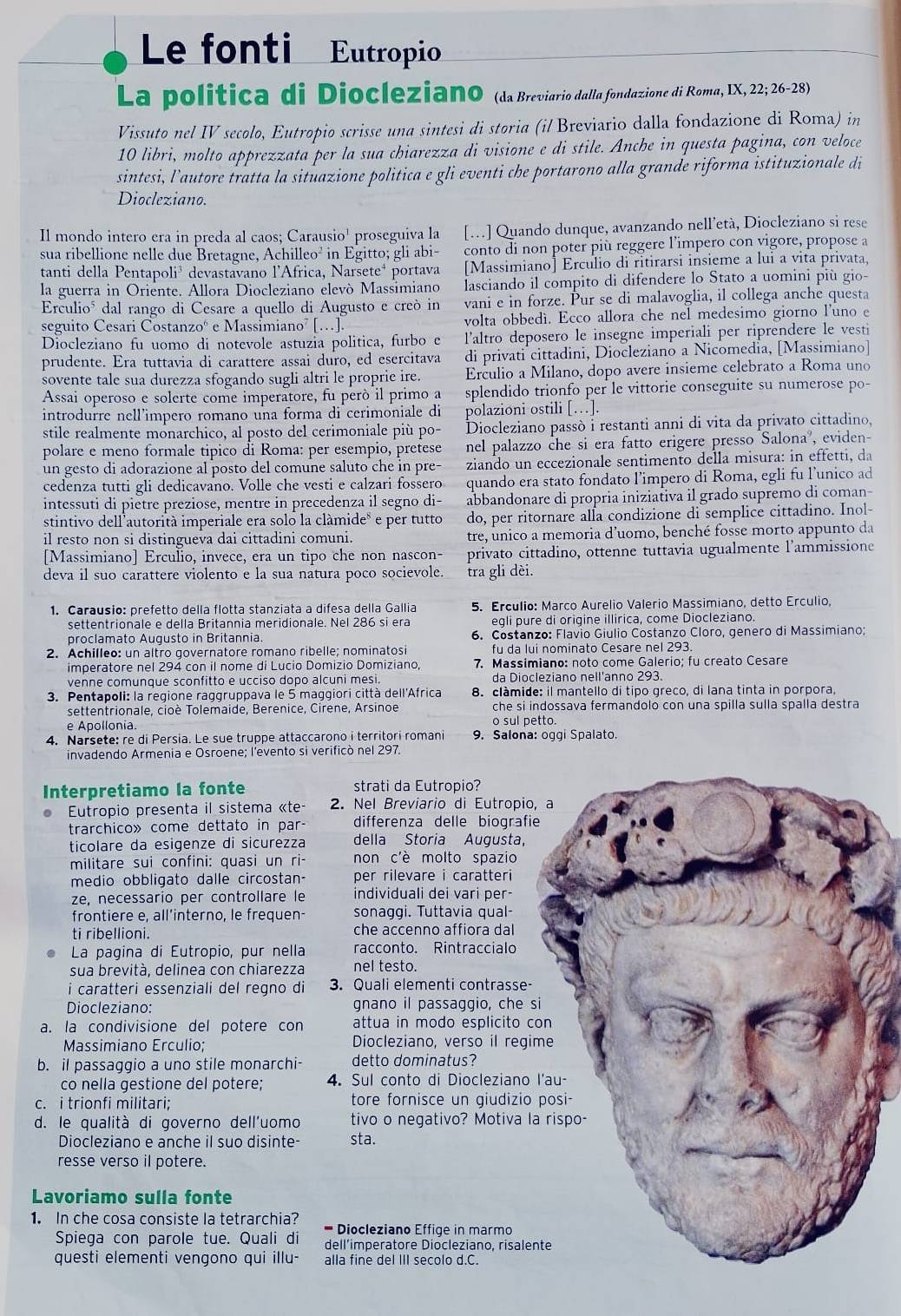 Risolto:Le fonti Eutropio La política di Diocleziano (da Breviario ...