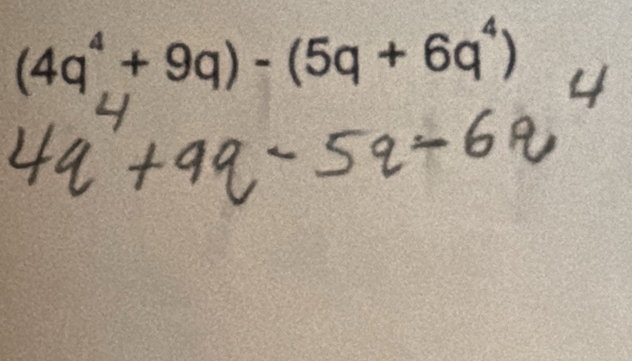 (4q^4+9q)-(5q+6q^4)