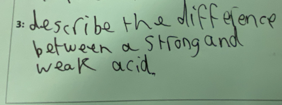 describe the difference 
between a strong and 
weak acid