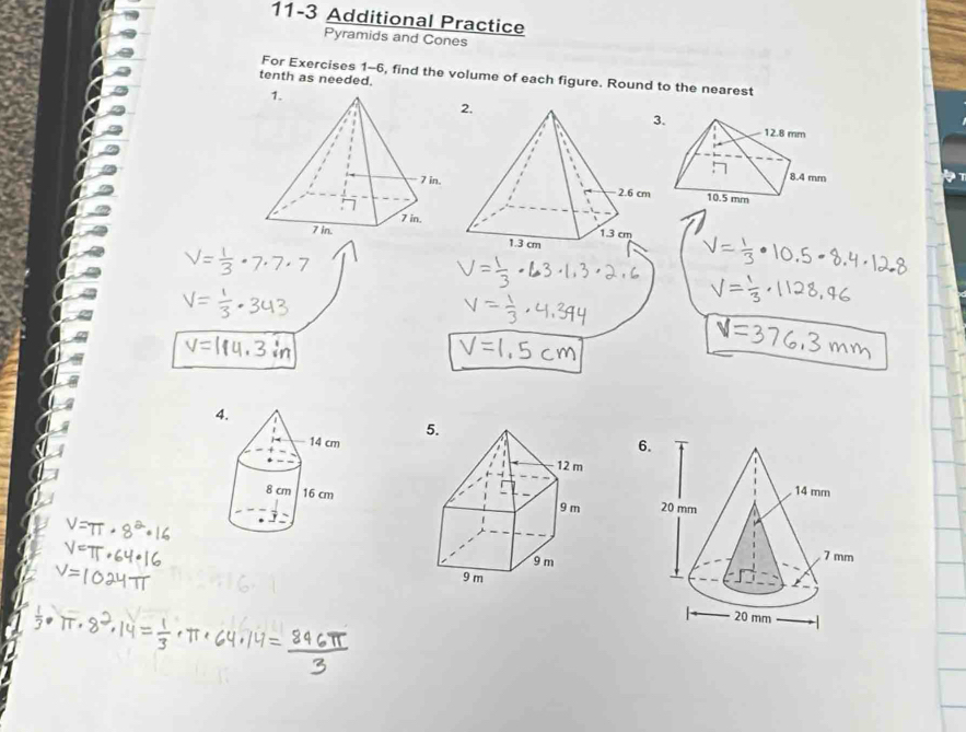 Solved: 11-3 Additional Practice Pyramids and Cones tenth as needed ...