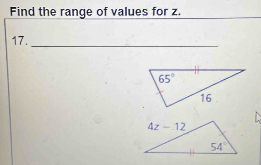 Find the range of values for z.
17._