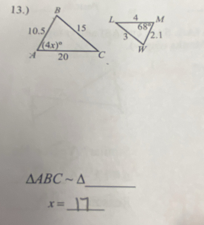 13.)
_
△ ABCsim △
x=
_