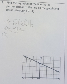 Find the equation of the line that is 
perpendicular to the line on the graph and 
passes through (-2,-4),