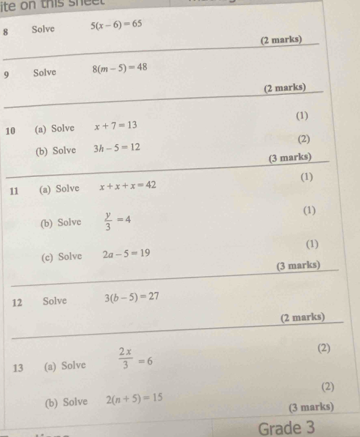 ite on this shee 
8 
9 
10
11
12
1
Grade 3