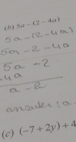 5a-(2-4a)
(c) (-7+2y)+4